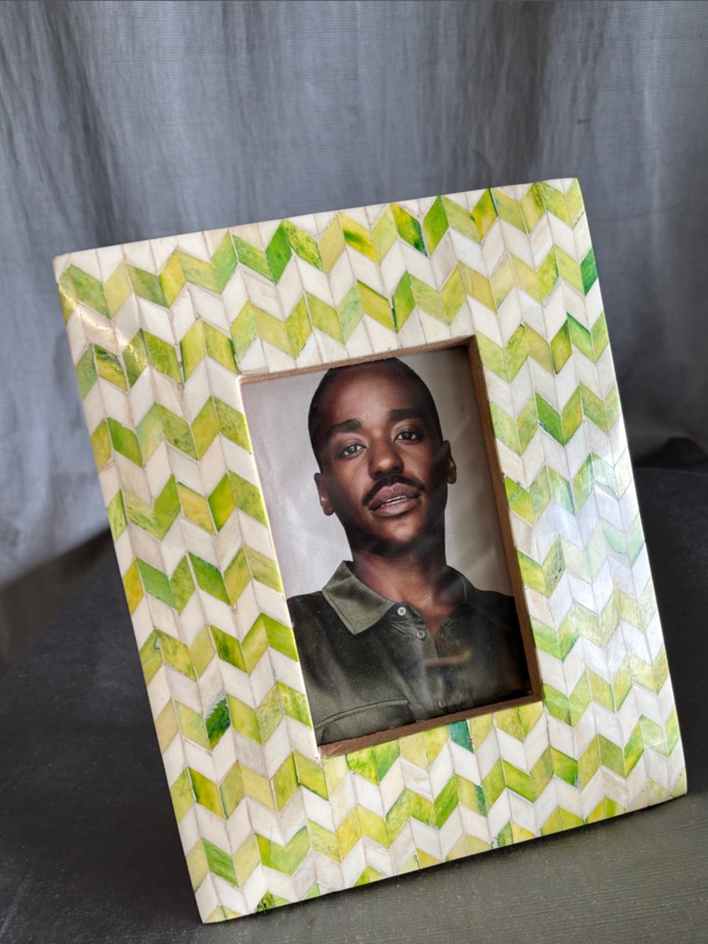Green Faux Bone Chevron Mosaic Photo Frame by Two’s Co.